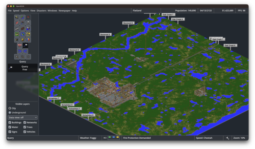 Large map zoomed out to 10%, with neighbor city signs
